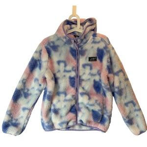 Eddie Bauer Kids Sherpa Fleece Hoodie Jacket Purple Blue Tie Dye L 14/16